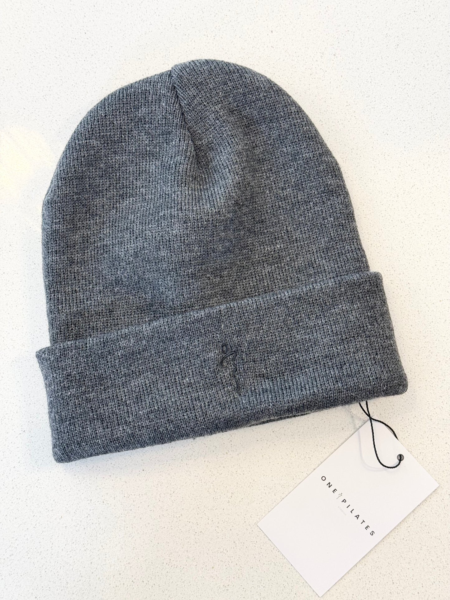 LOGO EMBROIDERED BEANIE IN GREY