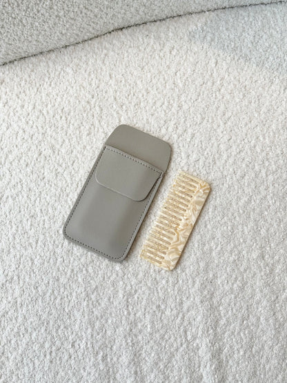 HAIR COMB + POUCH IN GRIS/PEARL