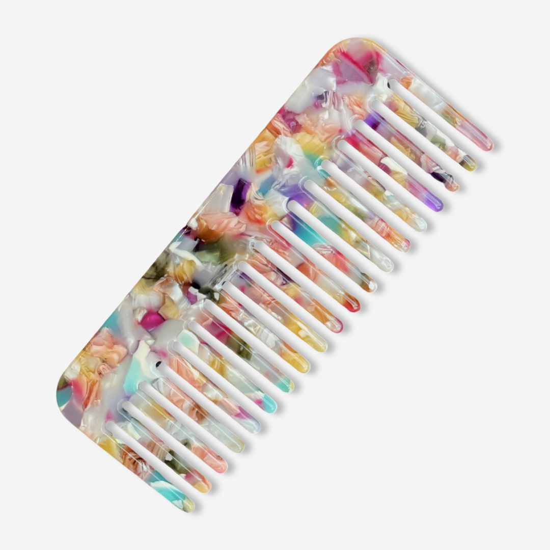 HAIR COMB + POUCH IN CREAM/MULTI