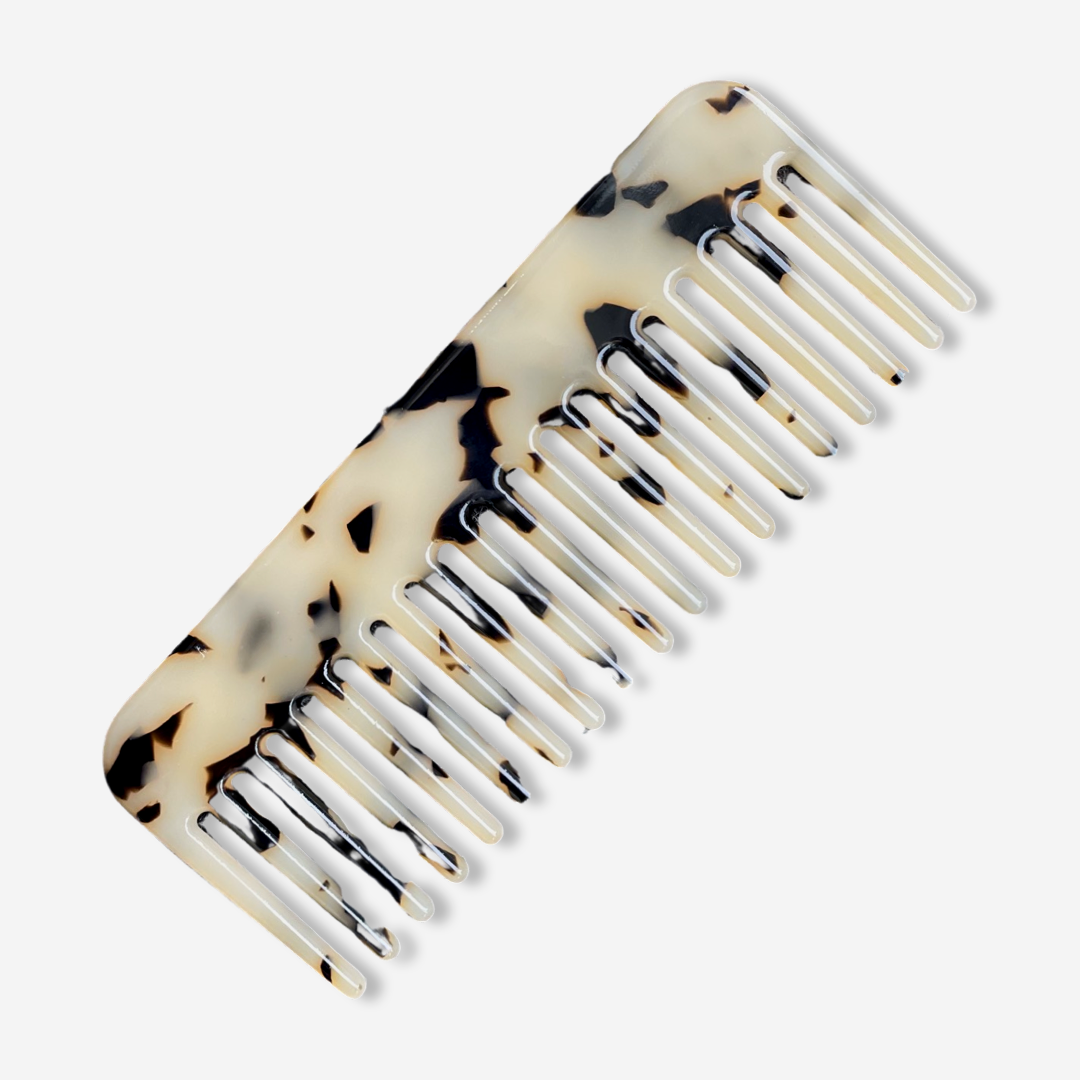 HAIR COMB + POUCH IN BLACK/TORTOISESHELL