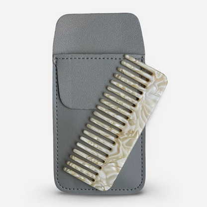 HAIR COMB + POUCH IN GRIS/PEARL