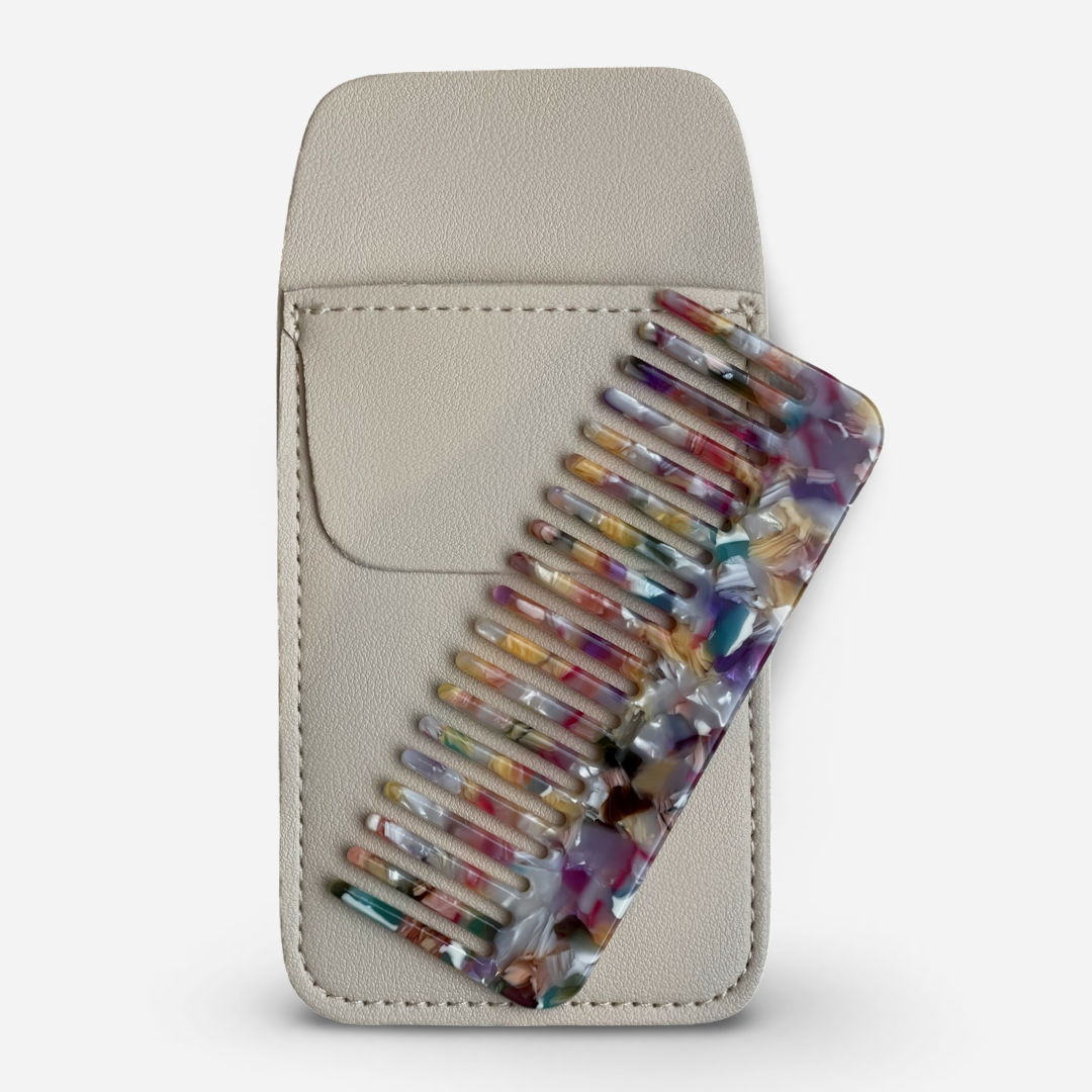 HAIR COMB + POUCH IN CREAM/MULTI